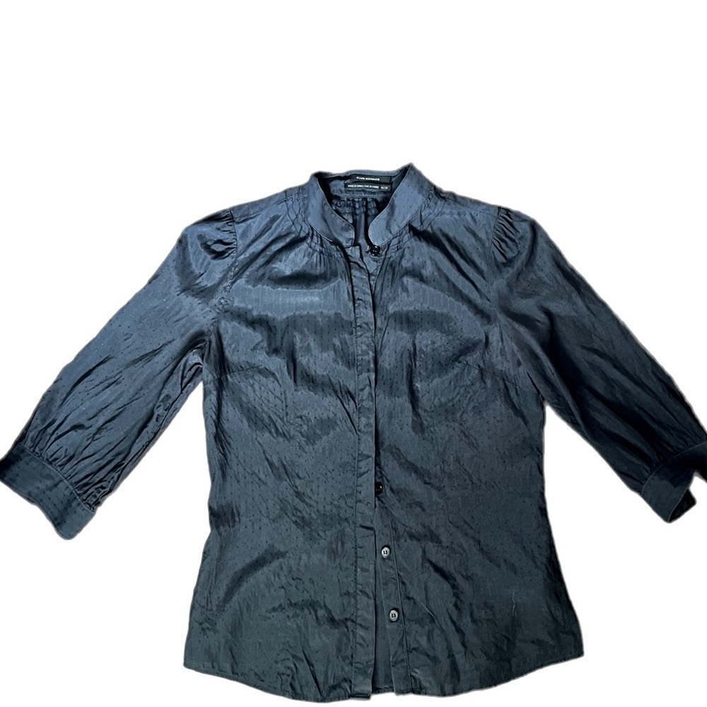 CLUB Monaco navy blouse collarless 3/4 sleeves